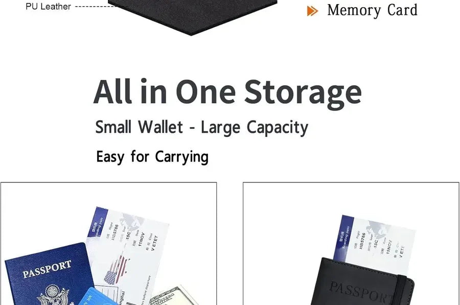 RFID passport wallet with card slots for travel documents, compact small design
