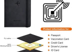 Midnight black passport wallet with RFID-blocking card holder and travel document pocket