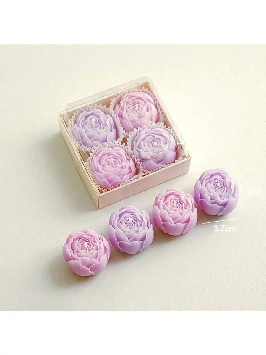 Floral bouquet scented candle set in amethyst purple, rose candles and box