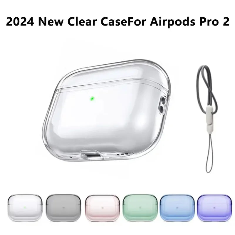 Clear protective AirPods case with lanyard, white/transparent shell