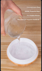 Mini vase humidifier with water poured into a white reservoir bowl