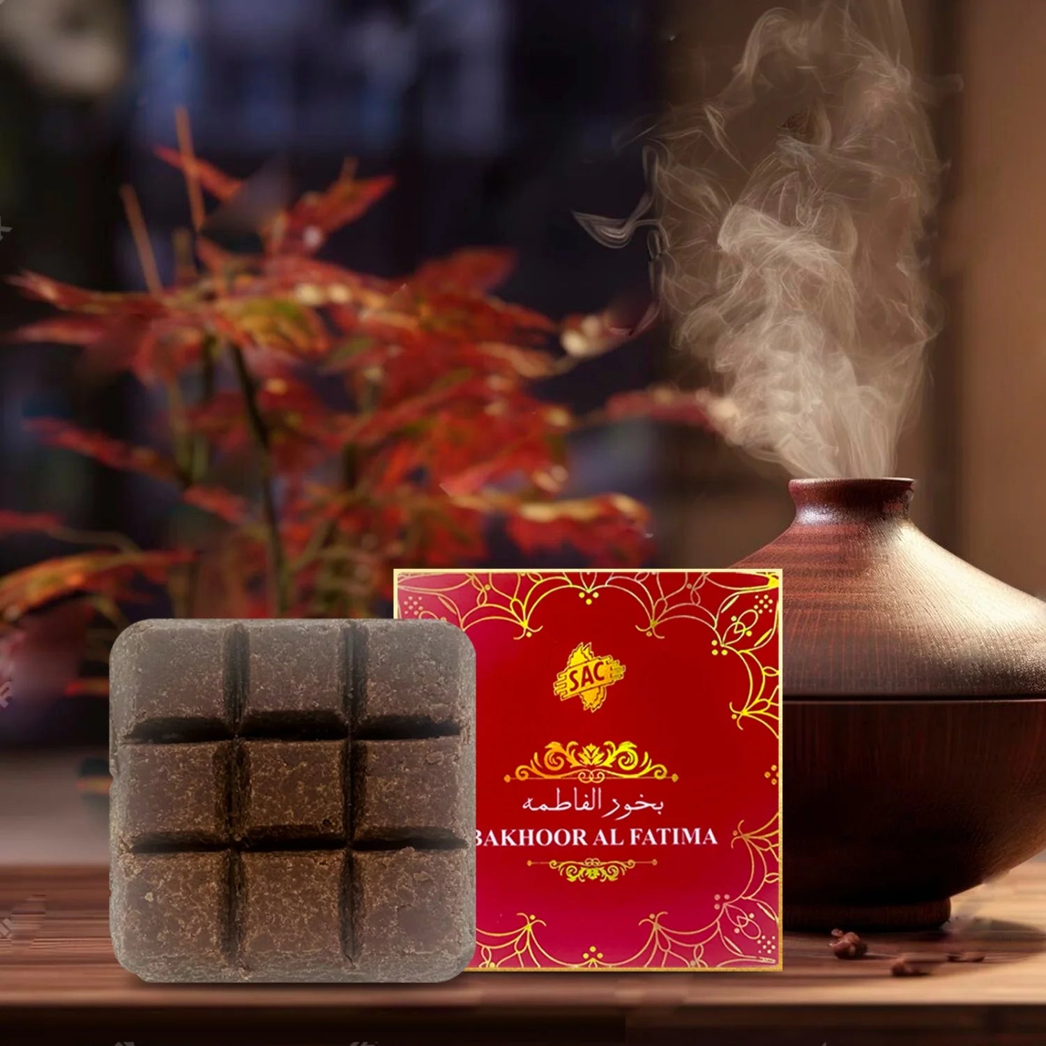 Fragrance brick incense set with dark square briquettes and red decorative box