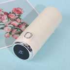 White 400ml smart thermos with digital temperature display and chrome ring
