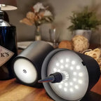 Wireless wine bottle LED lamp with black shade and bright LED glow diffuser