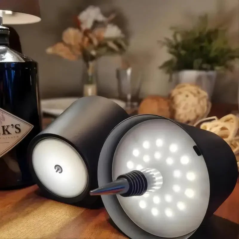 Wireless wine bottle LED lamp with black shade and bright LED glow diffuser
