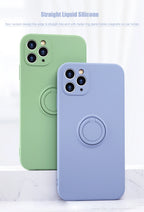 Green and light blue silicone MagSafe phone cases with circular ring stands