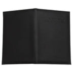 Black passport sleeve with embossed “PASSPORT” on the front panel and contrast stitching