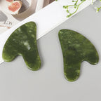 Heart-shaped jade gua sha massager set, green polished tool with finger grip notch