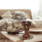 Smoked Umber LED bakhoor censer on base with amber window gems and switch