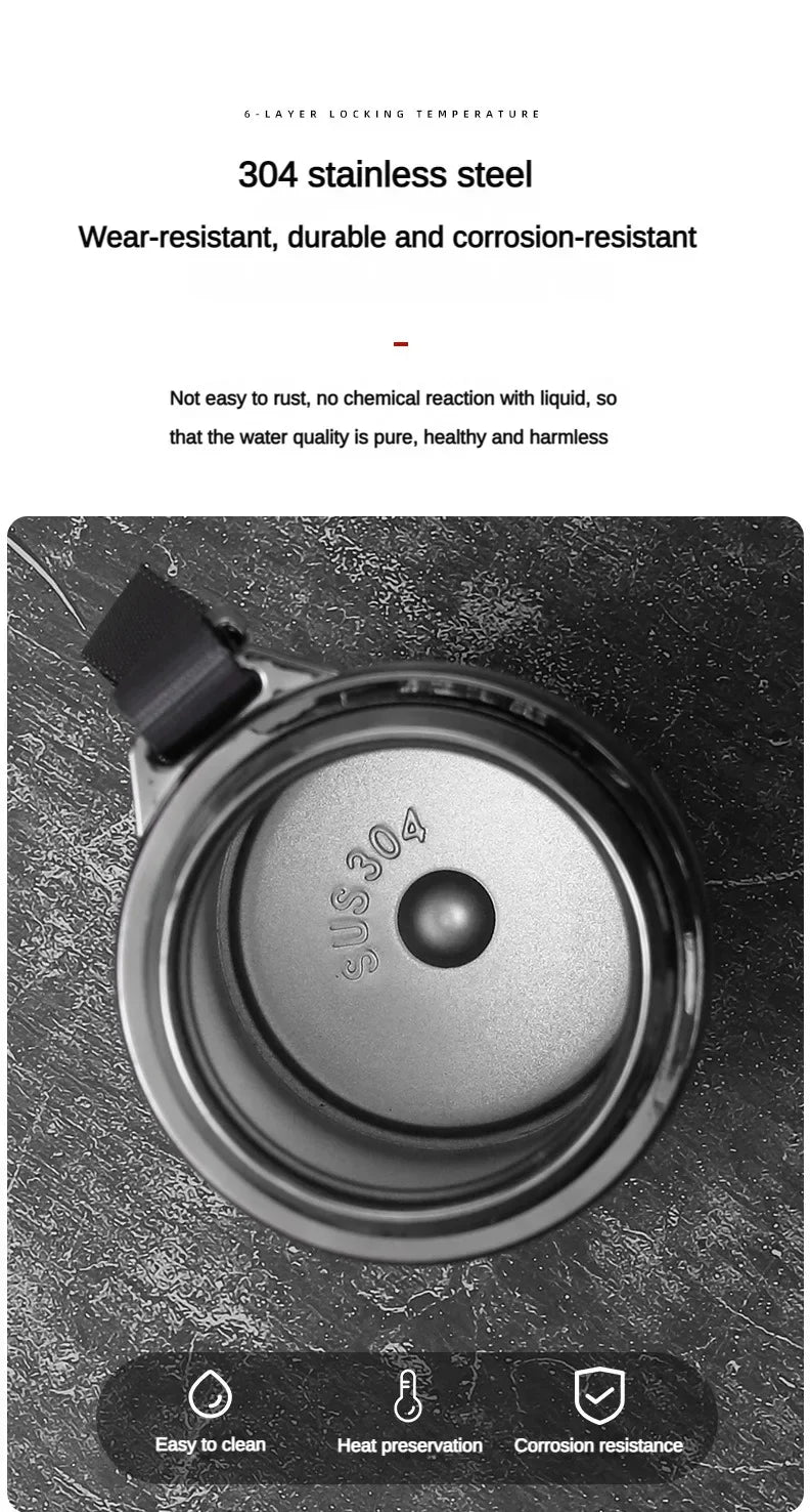 Thermos flask lid close-up with 304 stainless steel interior screen