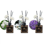 Mini reed diffuser set with three 50ml bottles: Lavender Calm, Jasmine Bloom, White Tea