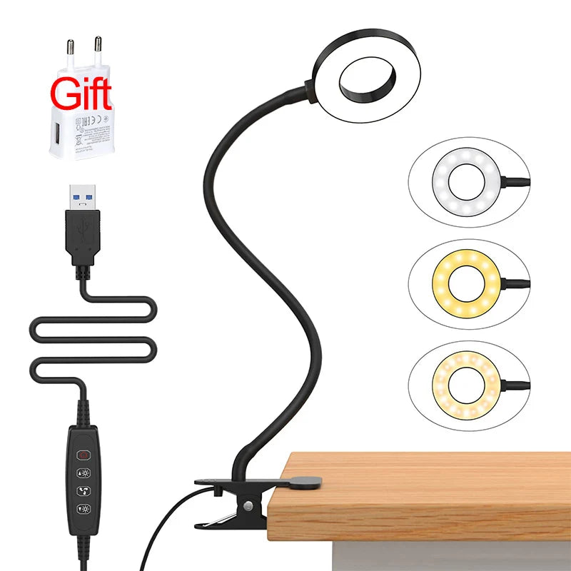 Charging cable and touch-control dimmer for cordless reading lamp with LED ring modes