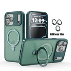 Matte MagSafe phone case with ring holder, sage green finish, camera cutouts and raised edges
