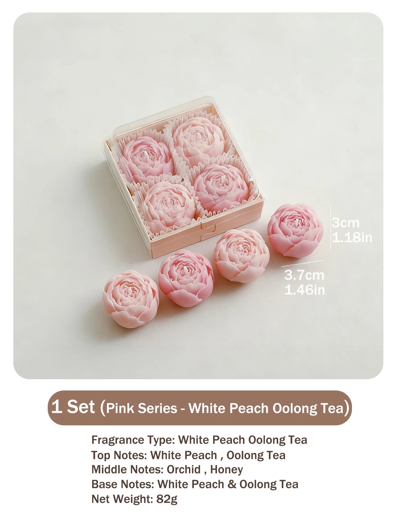 Pink rose wax candles in a wooden gift box, 4-pack
