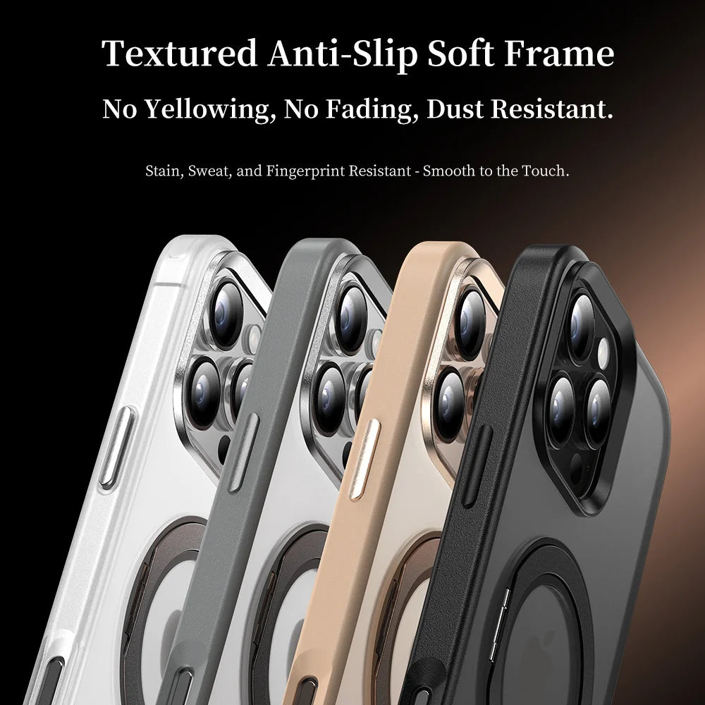 Textured anti-slip phone case frame in white, gray, tan, and black