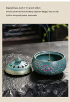 Sky Blue incense burner with separate cover and incense stick on the inner bowl