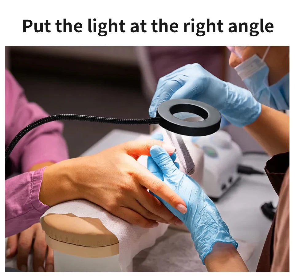 USB ring light being positioned at a right angle over a cushion