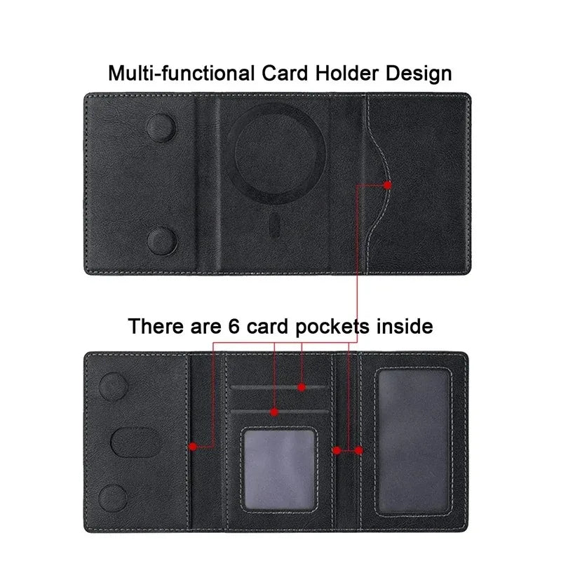 Black magnetic card wallet interior with card pockets and a photo window