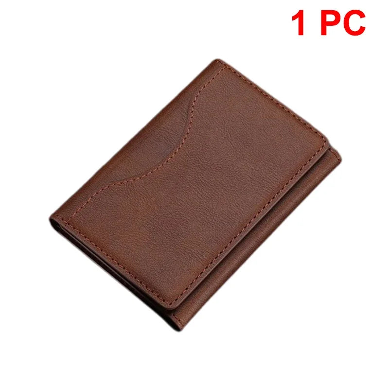 Triton tri-fold stand in brown leather-look with stitched fold panels.