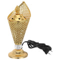 Festive electric mabkhara in gold tone with perforated lattice shade and round base