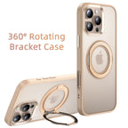 Champagne gold rotating MagSafe phone case with circular stand, camera cutouts