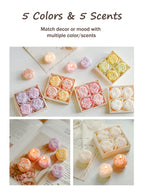Rose scented candle set featuring five colors in small gift boxes