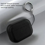Black leather AirPods case with keyring strap and metal ring attachment