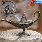 Arabian Lamp Cone Burner, ornate brass-toned stand with curved spout releasing smoke