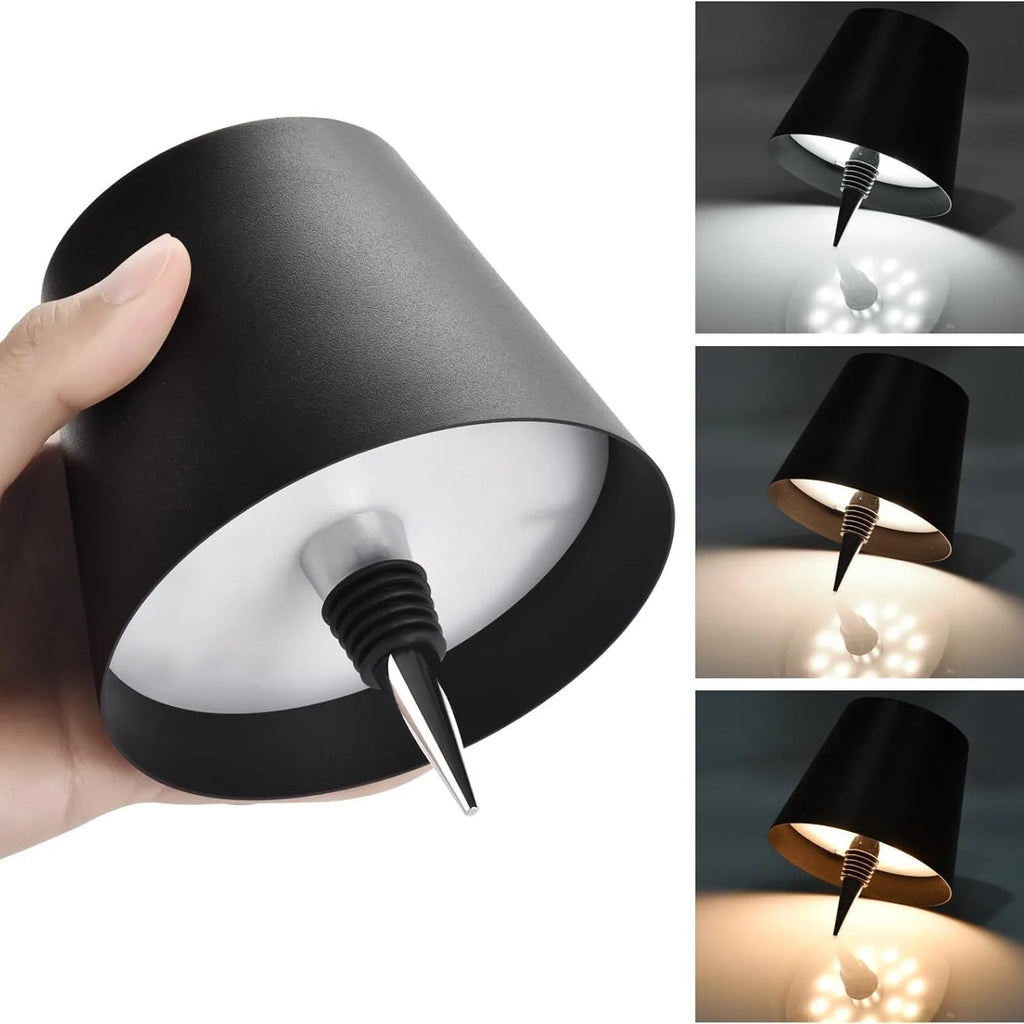 Black lampshade wine-bottle wireless LED lamp with cord and base glow