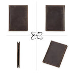 Brown leather passport wallet, front and back with stitched edges