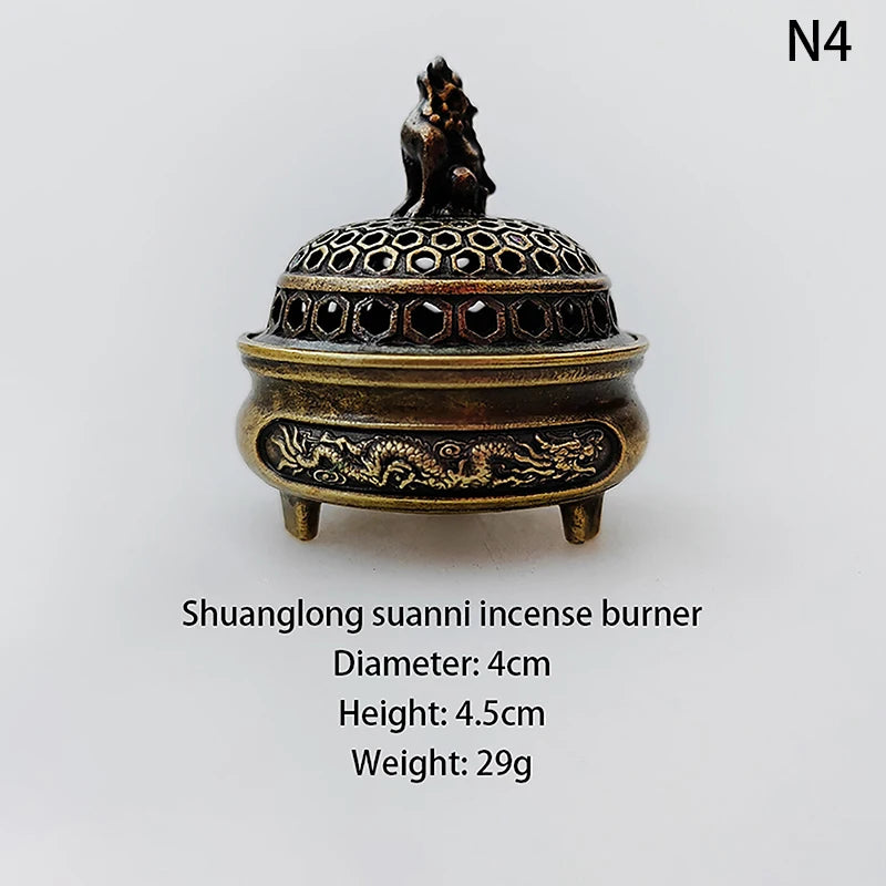 Small dragon incense burner with domed lid, dark bronze and gold-tone details