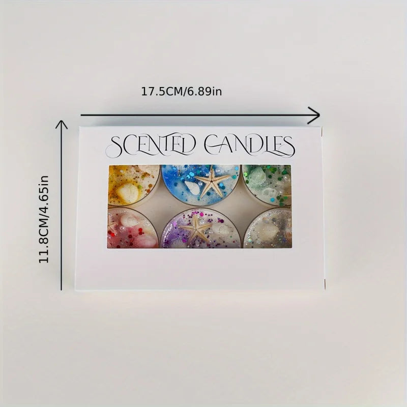 Seashell scented candle gift set box size shown: 17.5 cm wide and 11.8 cm high