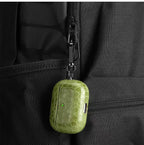 Olive green crocodile-grain AirPods case with keyring clip