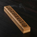 Bamboo incense box holder with dark geometric inlay pattern