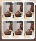 Dark wood grain aroma diffuser shown in multiple color light modes