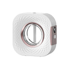 White aerosol diffuser front view with metallic circular opening and side button