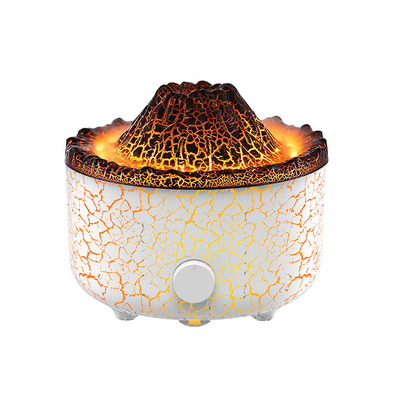 Lava volcano mist diffuser in crackle ceramic style, glowing orange from the top