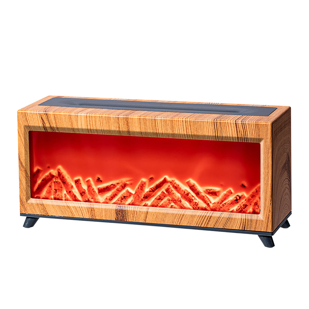 Light wood-grain fireplace aroma diffuser with simulated flames
