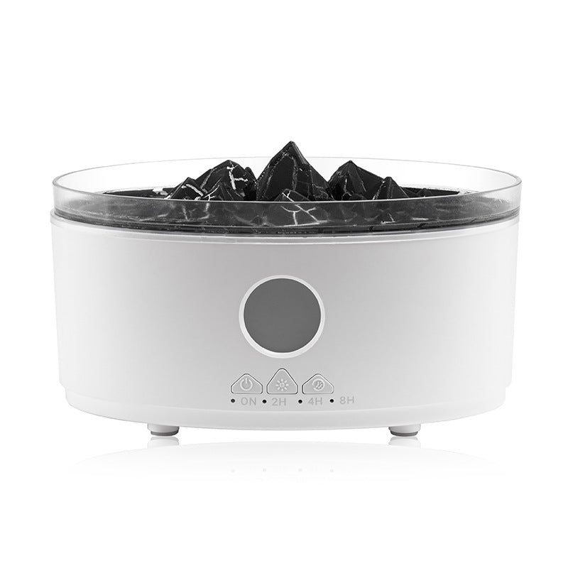 White volcano aroma diffuser with dark rock insert and round control window