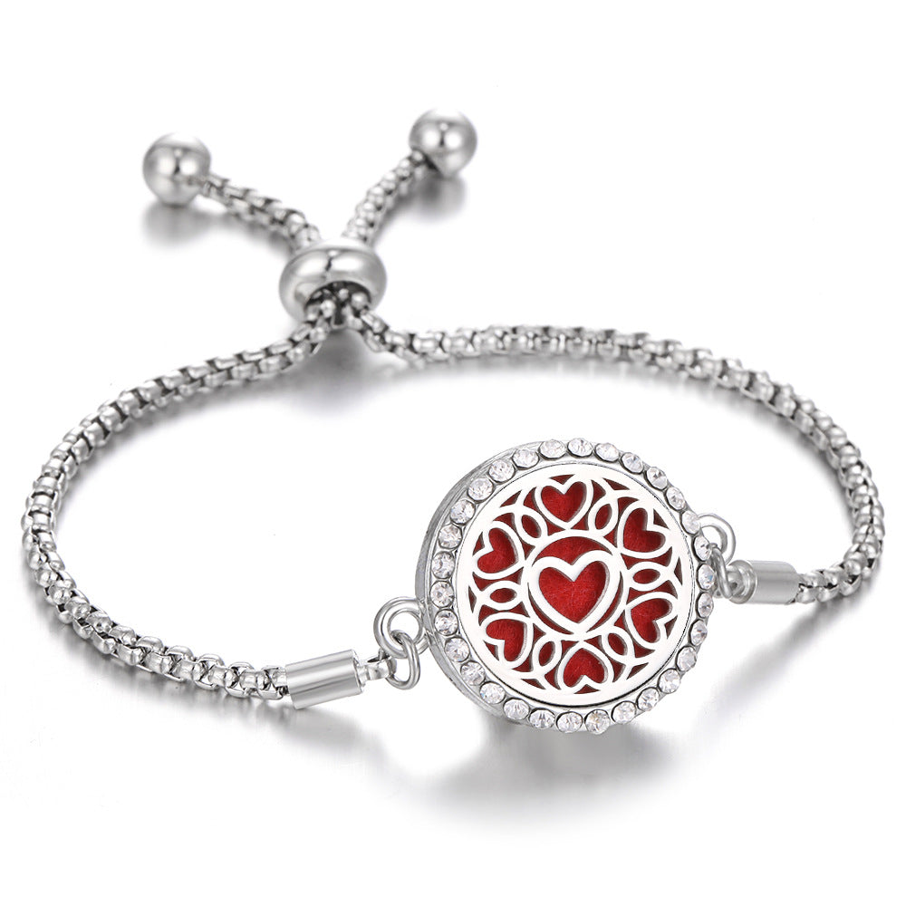 Silver-tone aroma bracelet with red heart mandala locket and adjustable clasp