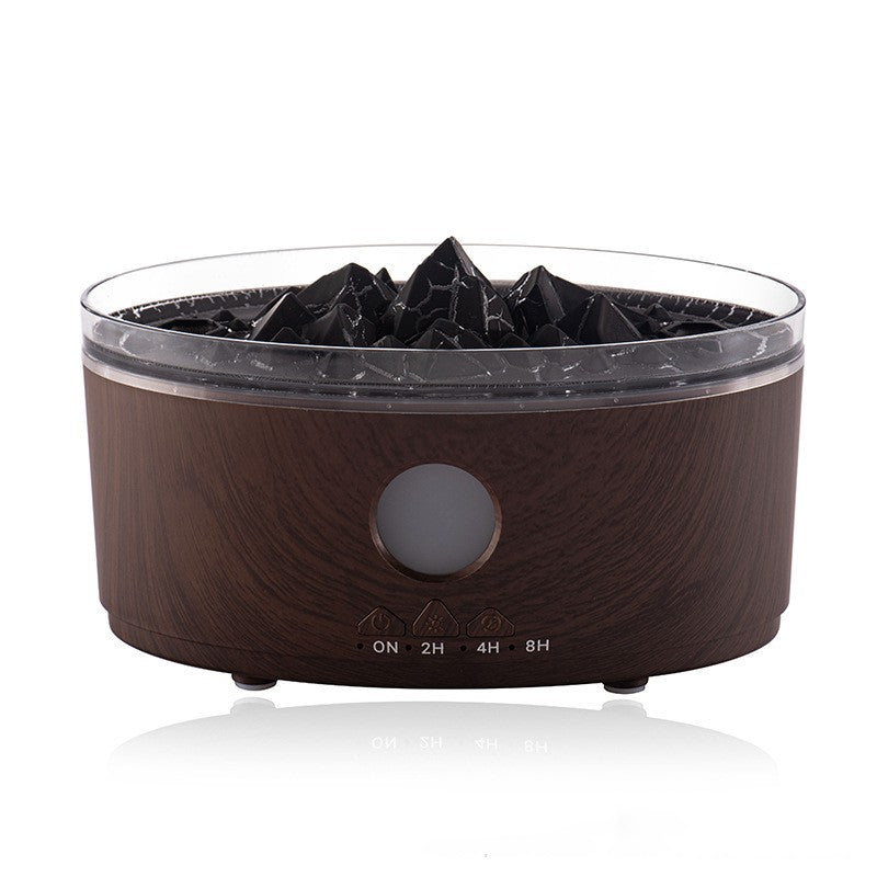 Dark wood grain volcano aroma diffuser with rock insert and round control window
