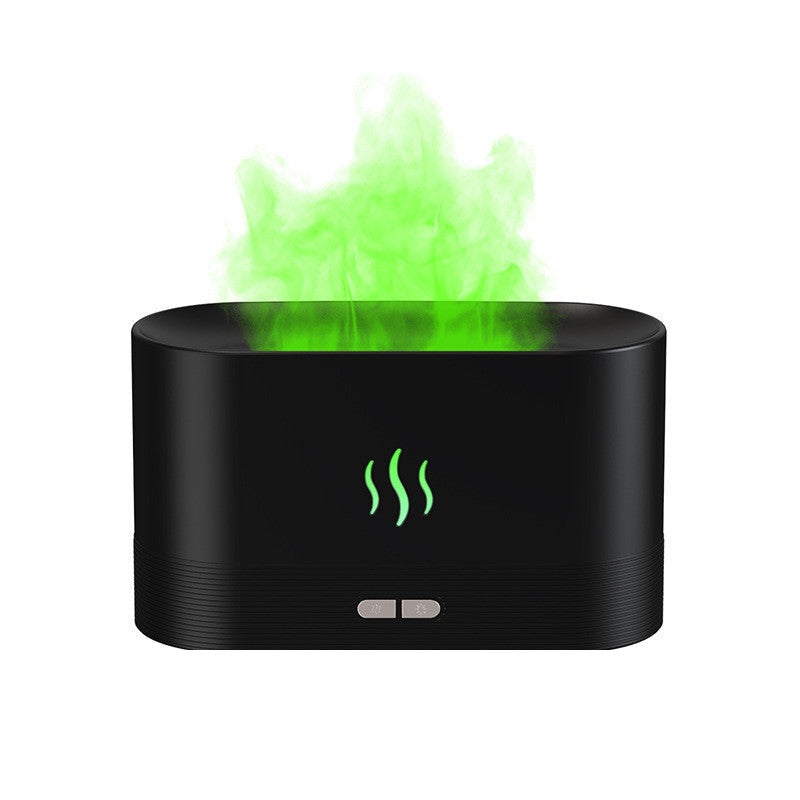 Ignite Flame Mist diffuser in obsidian black with green mist and flame icon