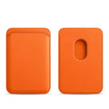 Amber Orange PU MagSafe wallet: smooth front and oval magnet slot back