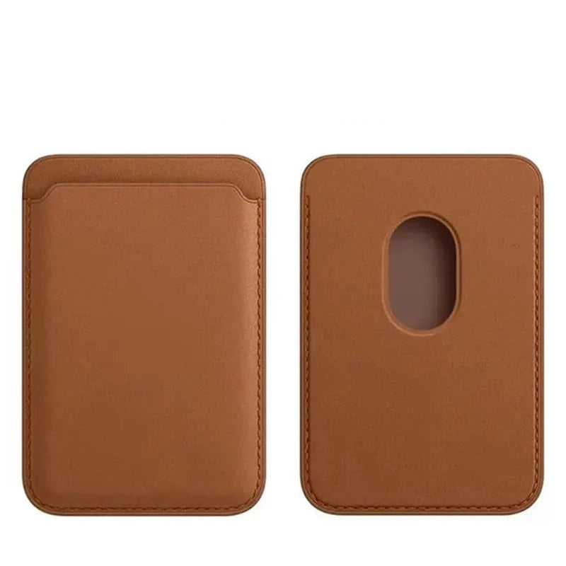 Cognac Brown PU MagSafe wallet: front pocket and oval magnet slot