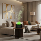 Black flame humidifier with glowing green vapor coming from top vent